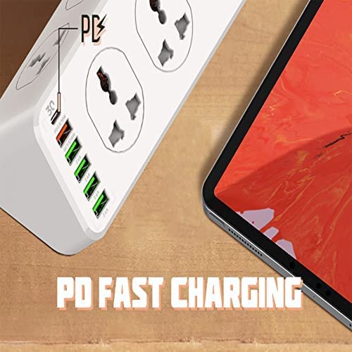 LDNIO SC10610 -  Power Extension with 10-Outlet Surge protector power sockets, 6 USB Ports 30W PD+QC Fast charging adapter sockets 2-meter heavy-duty power Extension Cord 