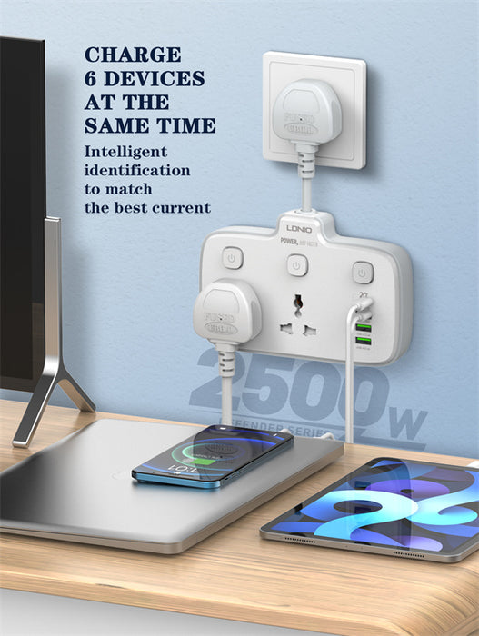LDNIO SC2413 - Portable Electrical Power Socket - 2500W - 2AC