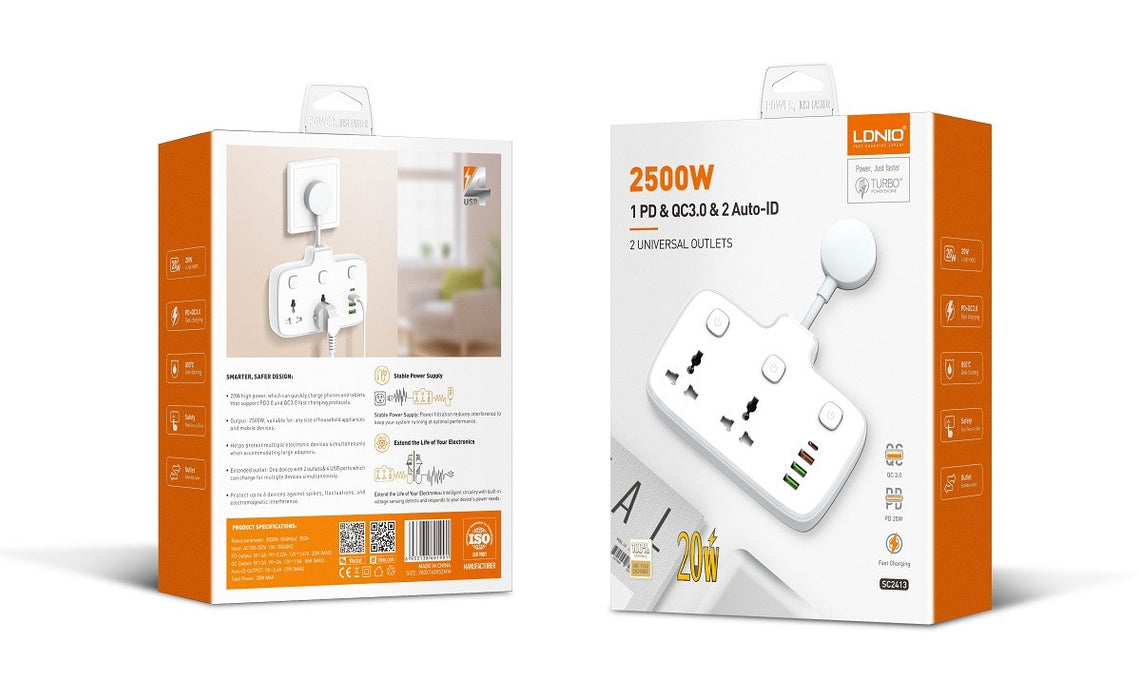 LDNIO SC2413 - Portable Electrical Power Socket - 2500W - 2AC