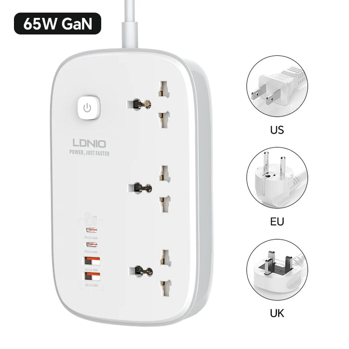 LDNIO SC3416 Universal Socket with 3 AC Outlets, Single Switch Control Extension with 4 USB 3250W Power Strip with 2M Cable