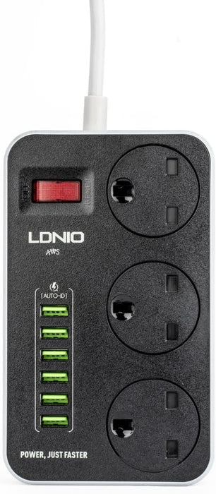 LDNIO SC3604 Power Strip Socket with 3-pin US Plug, 6 USB Charging Ports Wiring Board, 3 Power Socket Ports