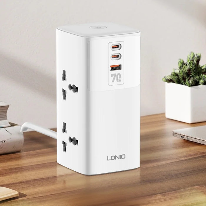 LDNIO SC4383 Tower Extension Power socket 4 Way + 2USB-C + 1USB-A Extension Cord Surge Protection