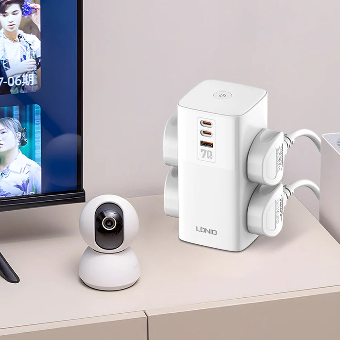 LDNIO SC4383 Tower Extension Power socket 4 Way + 2USB-C + 1USB-A Extension Cord Surge Protection