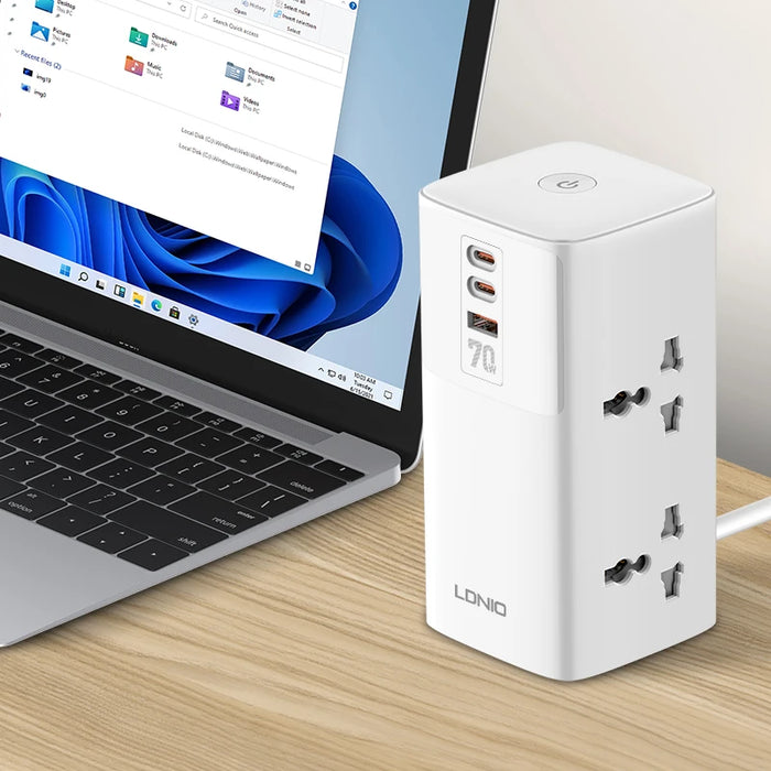 LDNIO SC4383 Tower Extension Power socket 4 Way + 2USB-C + 1USB-A Extension Cord Surge Protection
