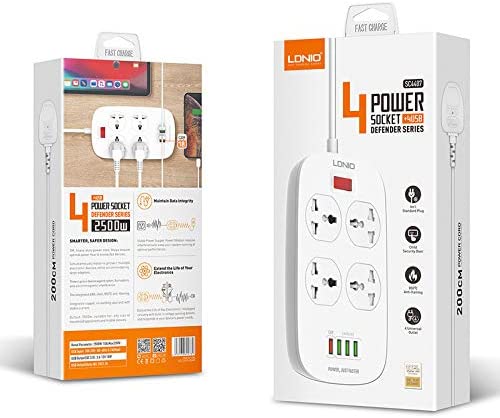 LDNIO SC4407 Smart 2500W Power Extension with 4 Power Sockets and 18W 4 USB Ports 