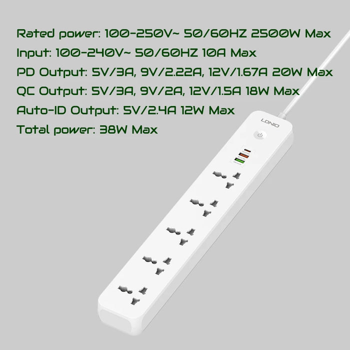 LDNIO SC5319 Multi Socket Extension Lead - 5 AC