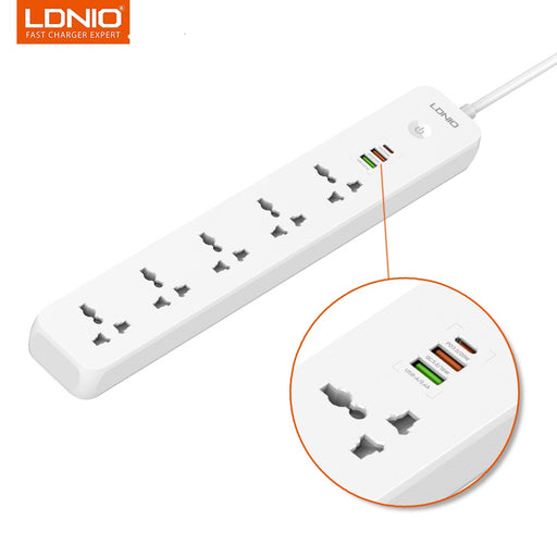 LDNIO SC5319 Multi Socket Extension Lead with 5 AC 3 USB Power Socket Plug Extender with 38W 