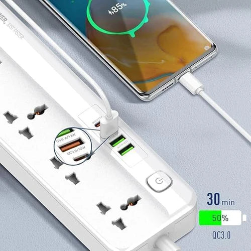 LDNIO SC5415 Universal Fast Charging Power Strip Extension with 5 Ac Outlets & 4USB Charging Ports, 2m Cable PD 2500W Power Socket with Surge Protectors