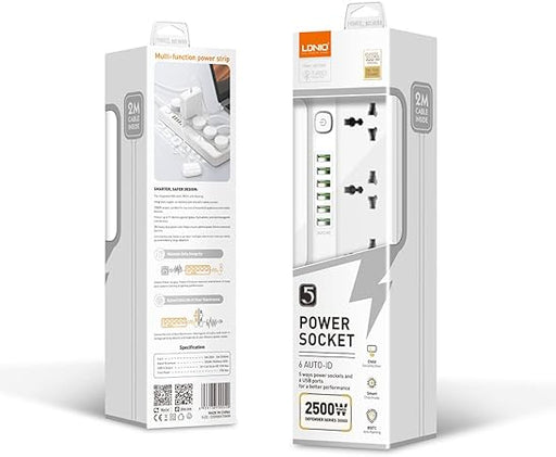 LDNIO SC5614 2500W Power Strip Extension Cable with 5 AC sockets, 6x USB Ports