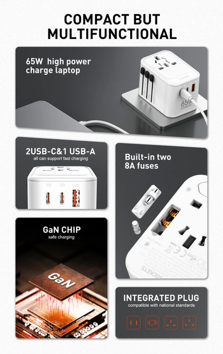 LDNIO Z6 Worldplug All in One Worldwide Travel Charger Multi Plug Adapter With USB Type-C Charging Universal Travel Adapter