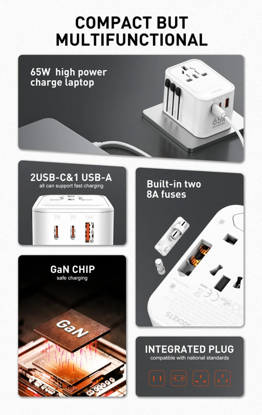 LDNIO Z6 Worldplug All in One Worldwide Travel Charger Multi Plug Adapter With USB Type-C Charging Universal Travel Adapter