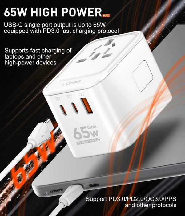 LDNIO Z6 Worldplug All in One Worldwide Travel Charger Multi Plug Adapter With USB Type-C Charging Universal Travel Adapter