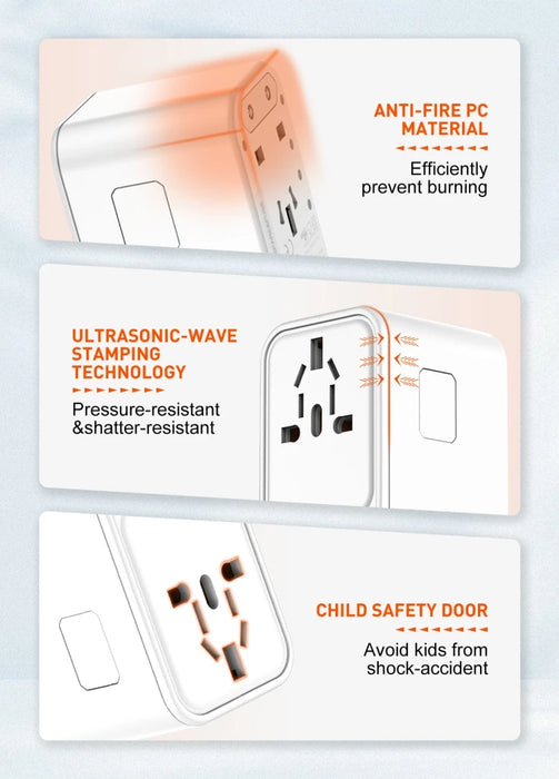 
LDNIO Z8 All in One Worldwide AC Power Wall Charger Plug USB 2 Type-C EU UK AU Smart Travel Adapter International Plug Adaptor



