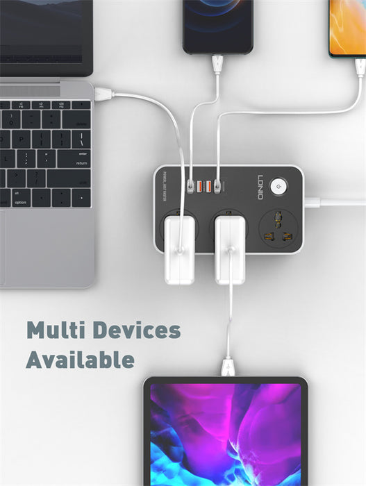 Ldnio SC3412 Power Strip With 3 Ways Power Socket, 4 USB Port 38W, Fast Charging USB-C, 2500 Watt Extension Socket