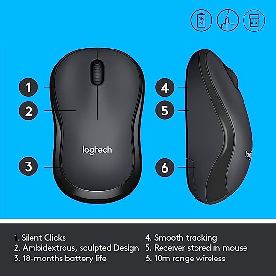 Logitech M220 Wireless Mouse with Silent Clicks (910-004878)