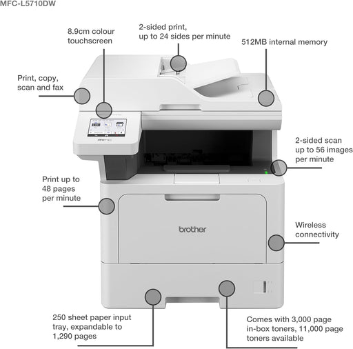 Brother MFC-L5710DW Monochrome Multifunction Laser Printer 48ppm/duplex/network/Wifi