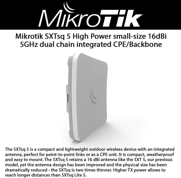 Mikrotik SXTsq 5 High Power Small-Size 16dBi 5GHz Dual Chain Integrated CPE/Backbone