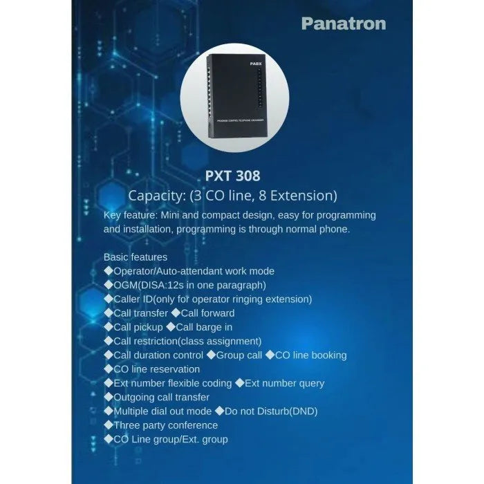 Panatron PXT 308 PABX 3 Lines expandable to 8 Extensions