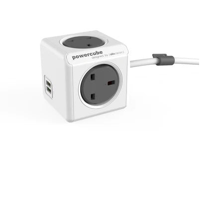 Allocacoc 7400/UKEUPC PowerCube extended USB 4 power outlets 2 USB ports 3m cable