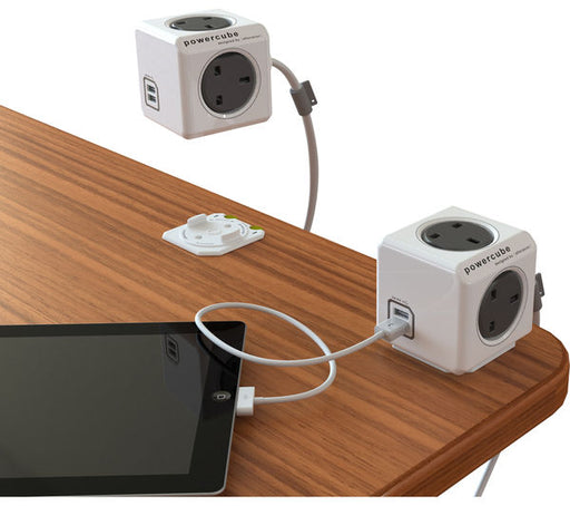 Allocacoc 7400/UKEUPC PowerCube extended USB 4 power outlets 2 USB ports 3m cable