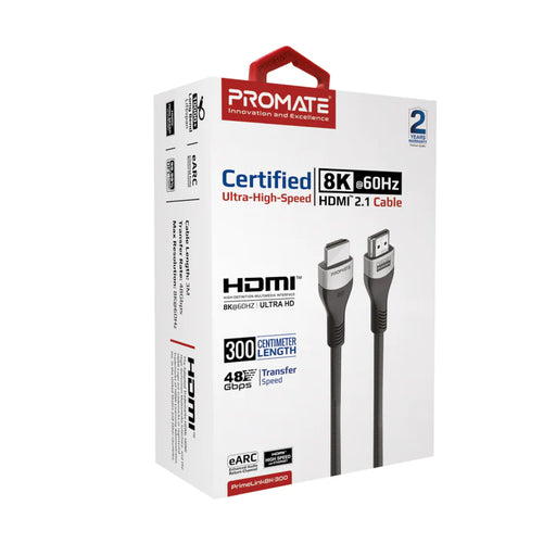 Promate Ultra High-Speed 8K@60Hz HDMI 2.1 Cable, 3M Cable Length (PrimeLink8K-300)