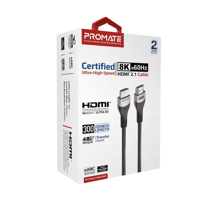 Promate Ultra High-Speed 8K@60Hz HDMI 2.1 Cable, 3M Cable Length (PrimeLink8K-300)