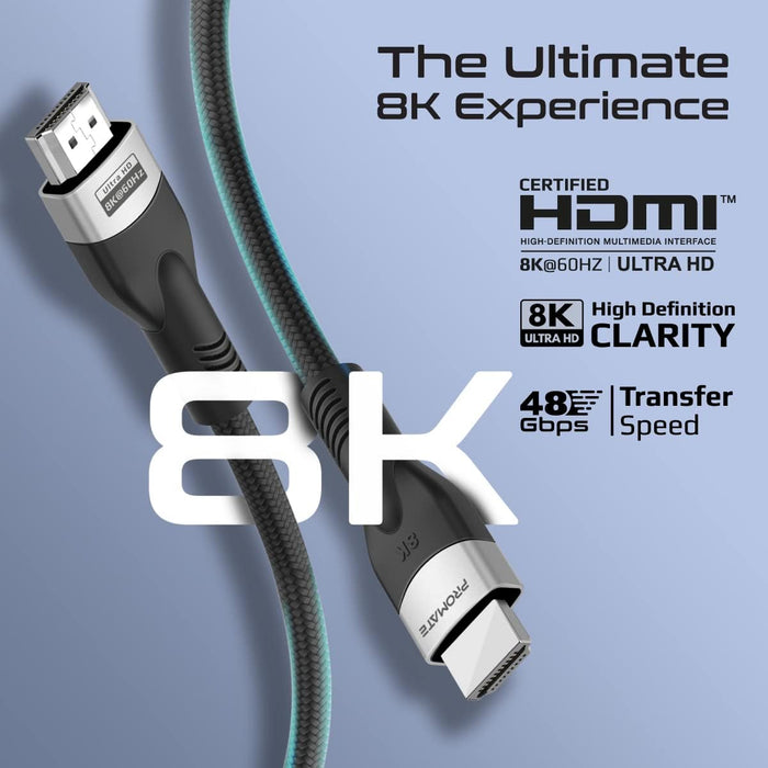 Promate Certified Ultra High-Speed 8K@60Hz HDMI 2.1 Cable, 5M Cable (PrimeLink8k-500)