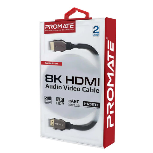 Promate 8K@60Hz HDMI 2.1 Cable with 48Gbps Bandwidth & eARC Support 2M Cable  (ProLink8K-200)