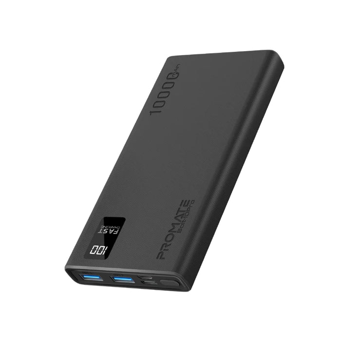 Promate 10000mAh Compact Smart Charging Power Bank with Dual USB-A & USB-C Output (Bolt-10Pro)