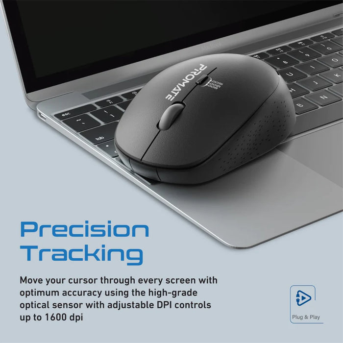 Promate 1600DPI MaxComfort Ergonomic Wireless Mouse (Tracker)