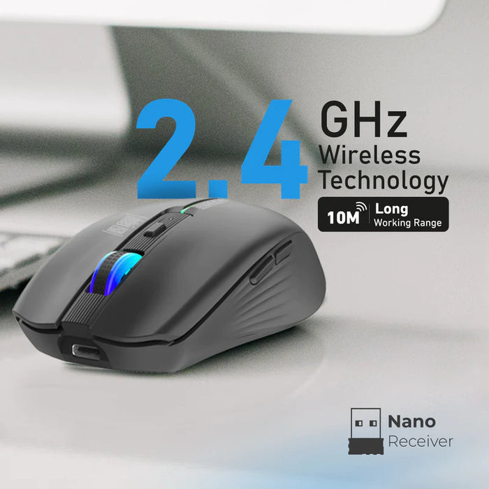 Promate 2.4GHz Wireless Ergonomic Optical Mouse with LED Rainbow Lights (KITT)