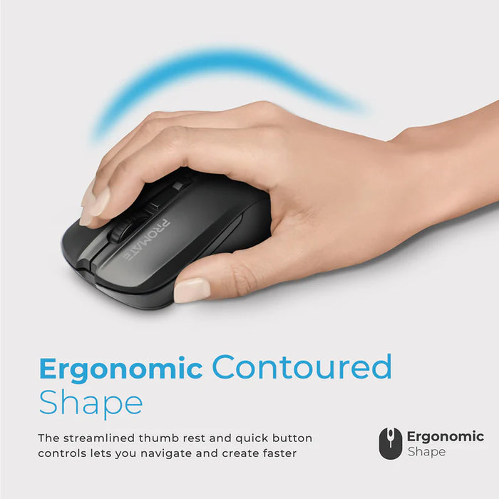 Promate Comfort Performance Wireless Ergonomic Mouse (CONTOUR)