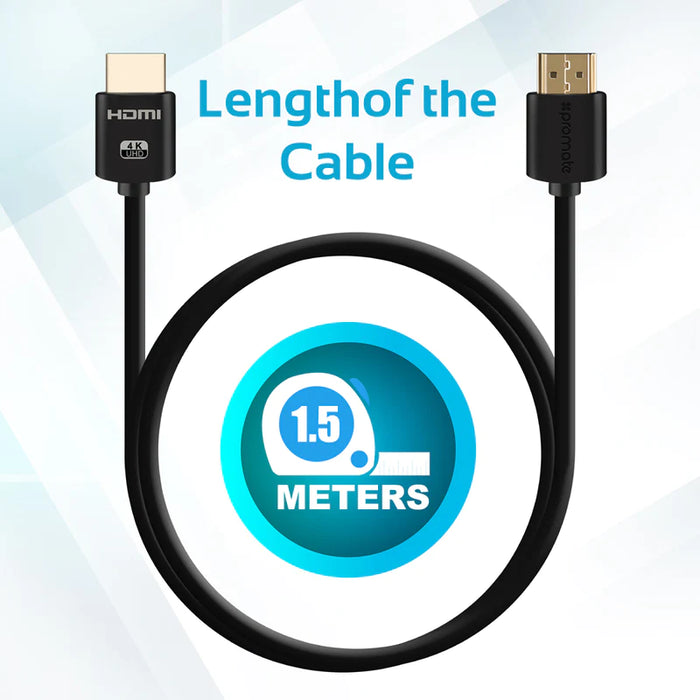 Promate HDMI (Male)-HDMI (Male) Cable with 3D, 4K Ultra HD & Ethernet Support. 1.5m Length (ProLink4K2-150)