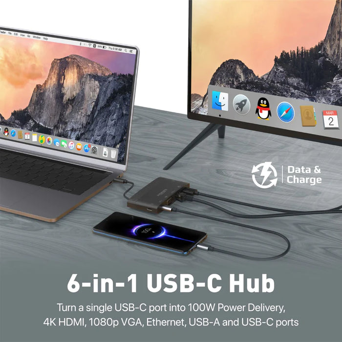 Promate MediaHub-C6 6-in-1 Highly Versatile Super Speed USB-C Media Hub