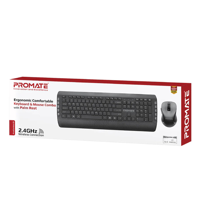 Promate ProCombo-10 Ergonomic Comfortable Keyboard & Mouse Combo with Palm Rest