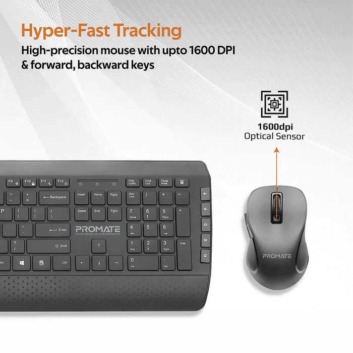 Promate ProCombo-10 Ergonomic Comfortable Keyboard & Mouse Combo with Palm Rest