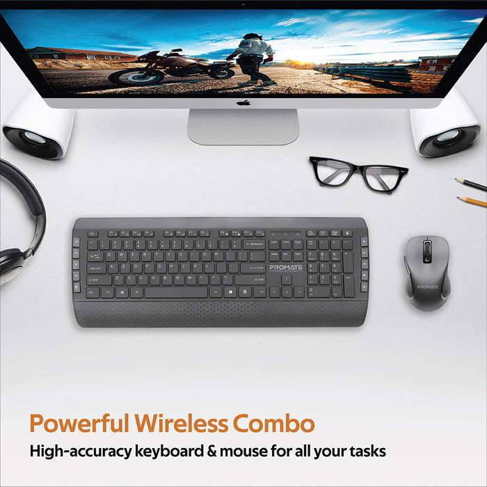 Promate ProCombo-10 Ergonomic Comfortable Keyboard & Mouse Combo with Palm Rest