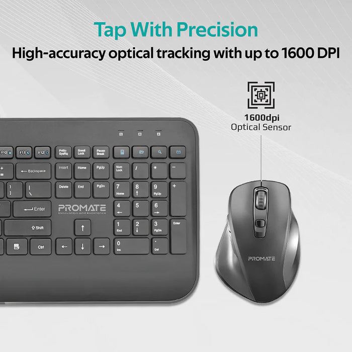 Promate ProCombo-12 Sleek Profile Full Size Wireless Keyboard and Mouse