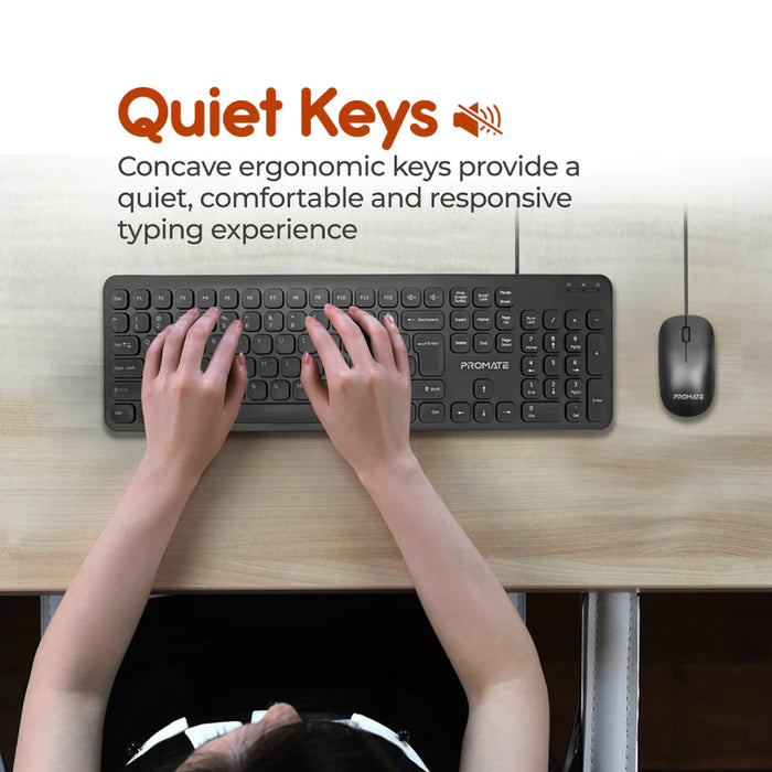 Promate Quiet Key Wired Compact KeyBoard & Mouse (Combo-KM2)