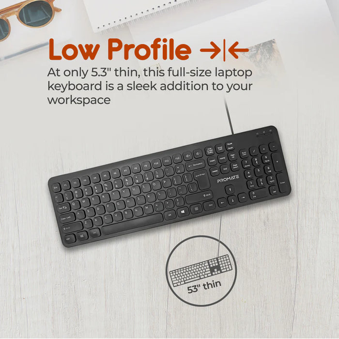 Promate Quiet Key Wired Compact KeyBoard & Mouse (Combo-KM2)