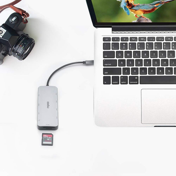 Rapoo 10-in-1 USB C Hub Adapter(XD200)-With 4K HDMI, 1080P VGA, SD/TF Card Reader, 4 USB 3.0 Ports, Type C Charging, RJ-45 Port
