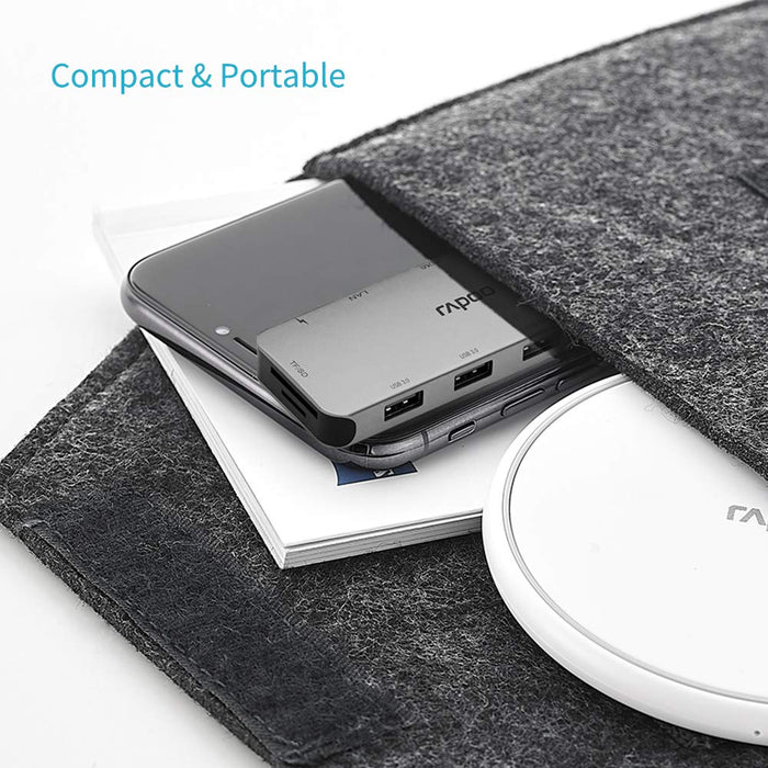 Rapoo 10-in-1 USB C Hub Adapter(XD200)-With 4K HDMI, 1080P VGA, SD/TF Card Reader, 4 USB 3.0 Ports, Type C Charging, RJ-45 Port