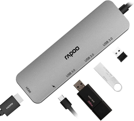 Rapoo 5 in 1 with 4K HDMI Type C Hub (XD100C)-3 USB 3.0 Ports, Type C Charging