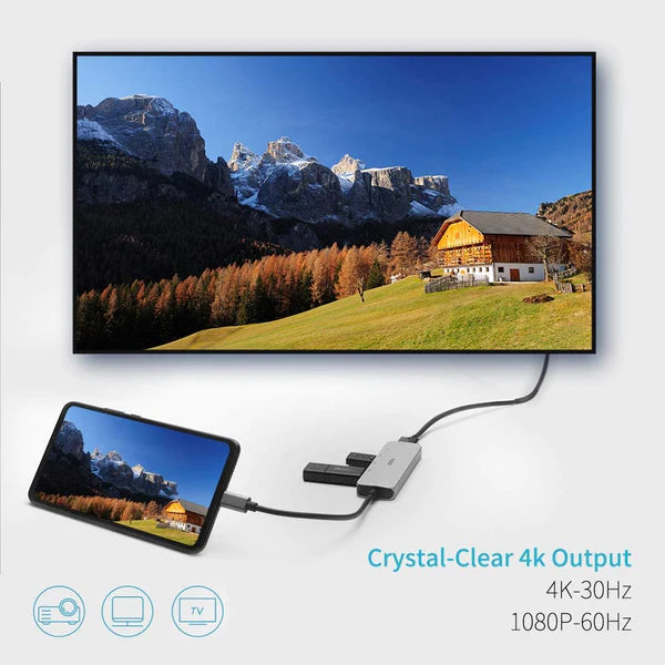 Rapoo 5 in 1 with 4K HDMI Type C Hub (XD100C)-3 USB 3.0 Ports, Type C Charging