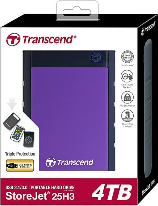 Transcend 4TB USB 3.0 StoreJet Portable  External Hard Disk Drive - TS4TSJ25H3P - Purple