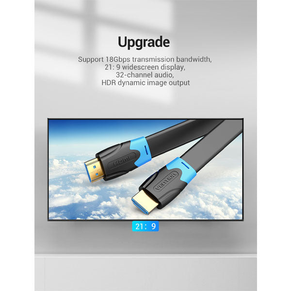 Vention Flat High- Speed HDMI Cable 1M - VEN-AAKBF - supports 3840*2160 @60Hz High Dynamic Range (HDR)