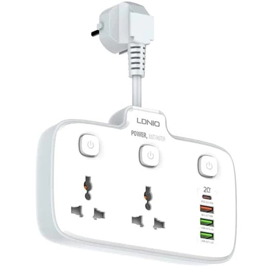 LDNIO SC2413 2 Universal Outlets Wall Power Socket 2500W With 1PD, 1 QC3.0 and 2 Auto-ID USB with individual switch