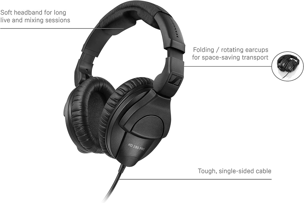 Sennheiser HD 280 Pro Professional monitoring Headphones - Circumaural Closed-Back Monitor Headphones