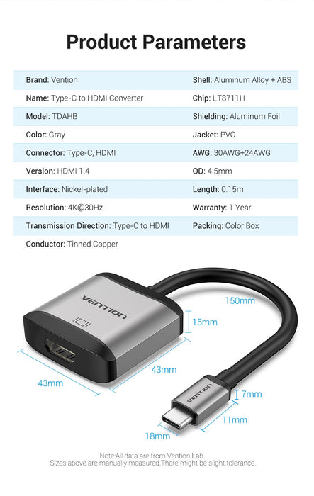 Vention Type C to HDMI Converter - VEN-TDAHB