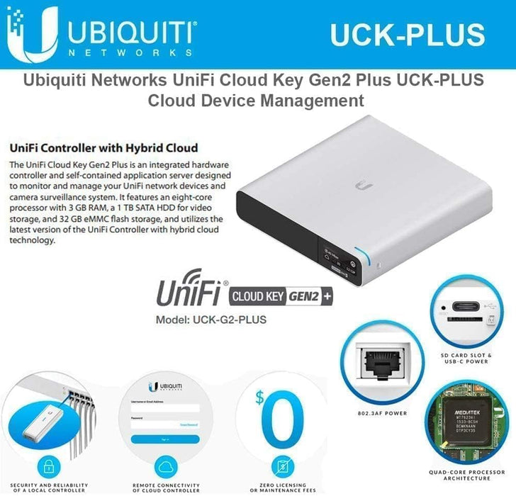 Ubiquiti UCK-G2-PLUS  UniFi Cloud Key Gen2 Plus , Single,dual band